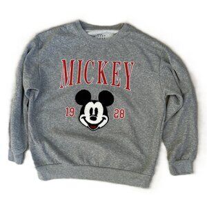 Disney Women Embroidered Fuzzy Mickey Mouse 1928 Gray Sweatshirt Size L 12-14